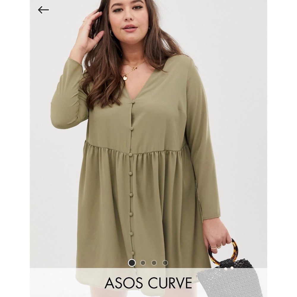 ASOS DESIGN Curve mini dress with buttons in sage green